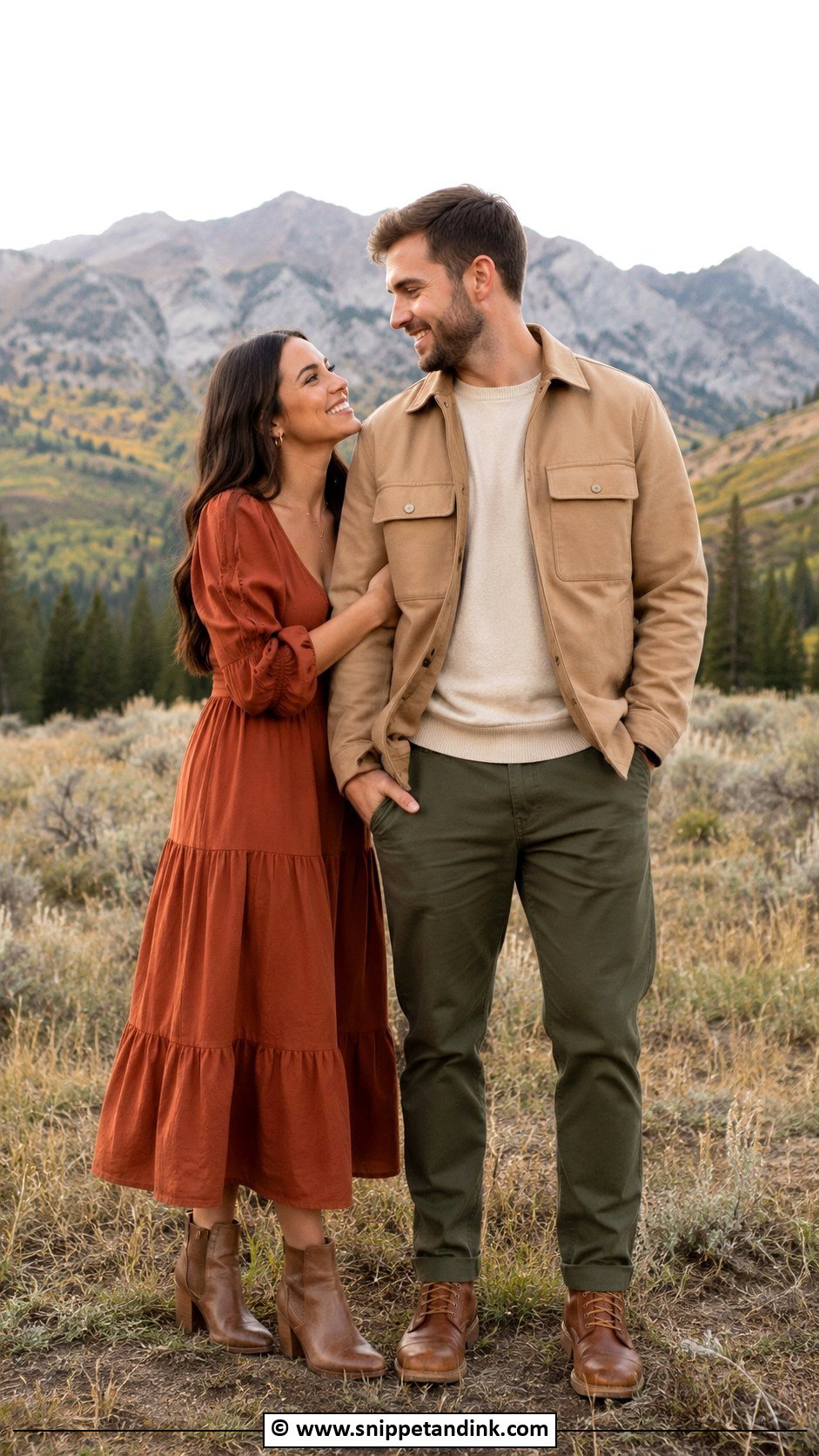 Earth Tone Couple Photoshoot Outfit - Snippet and Ink - 30 Couple Photoshoot Outfits