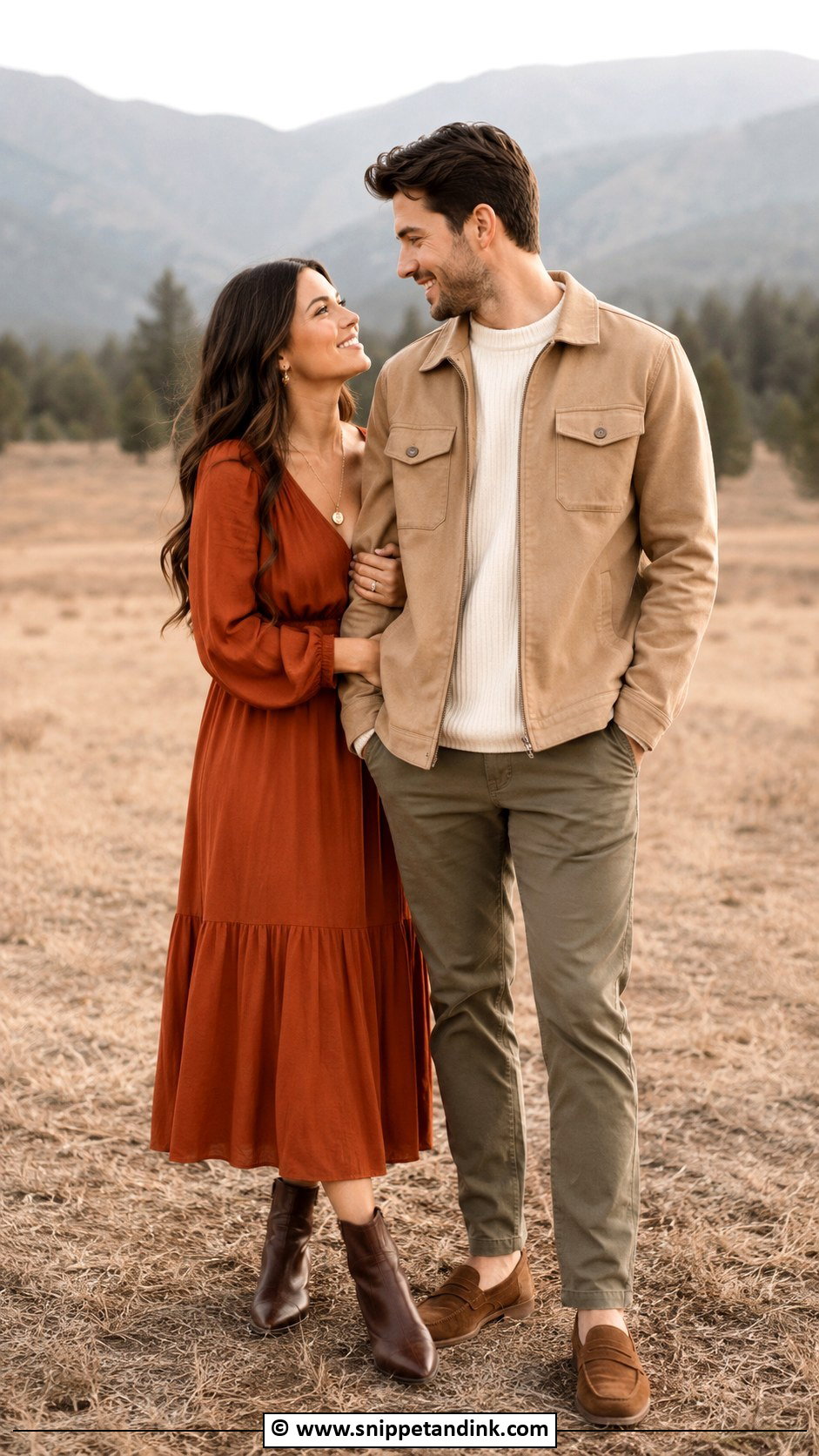 Earth Tone Couples Photoshoot Outfit - Snippet and Ink - 30 Couples Photoshoot Outfits
