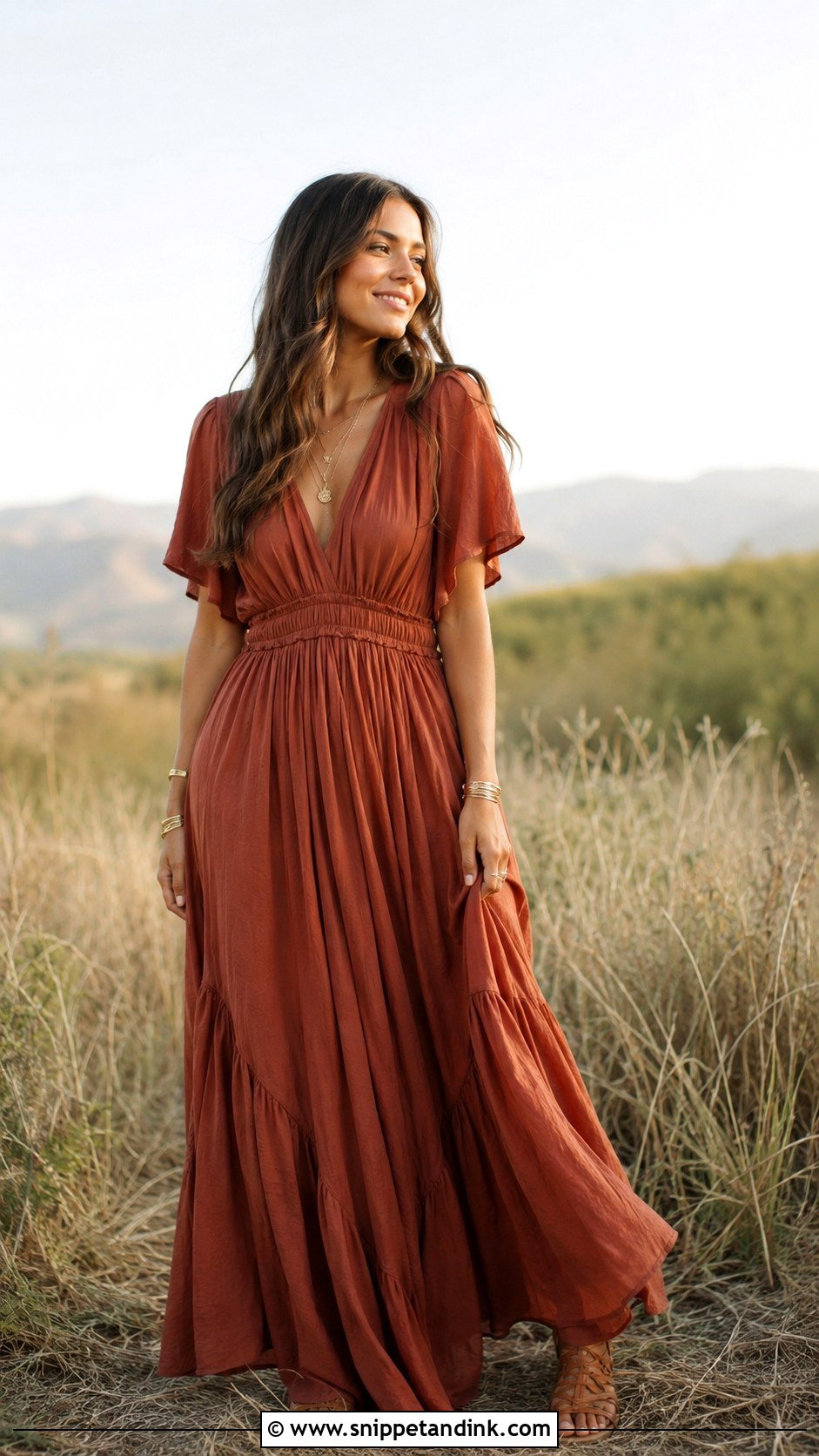 Earth Tone Maxi Dress Outfit - Snippet and Ink - 25 Save the Date Outfits