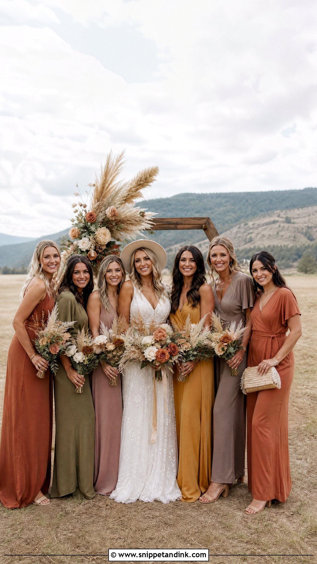 Earth Tone Mismatched Boho Bridal Party Look - Snippet and Ink - 20 Boho Bridal Party Ideas