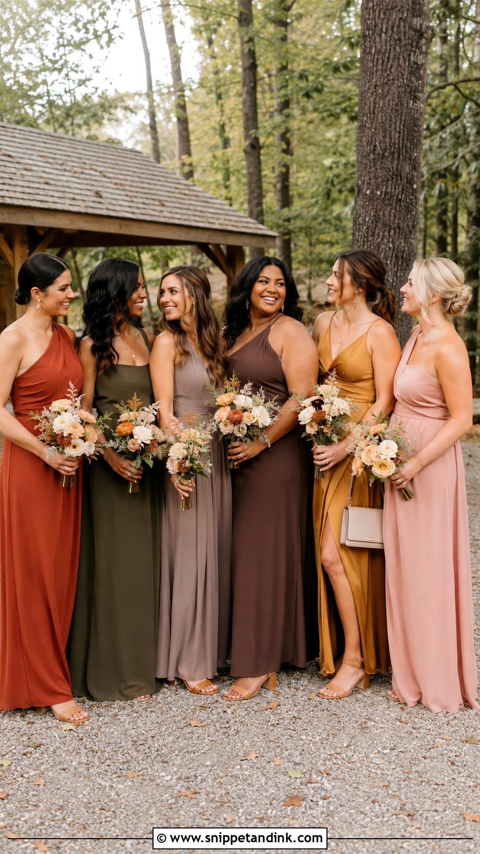 Earth Tone Mismatched Fall Bridal Party Dresses - Snippet and Ink - 20 Fall Bridal Party Ideas