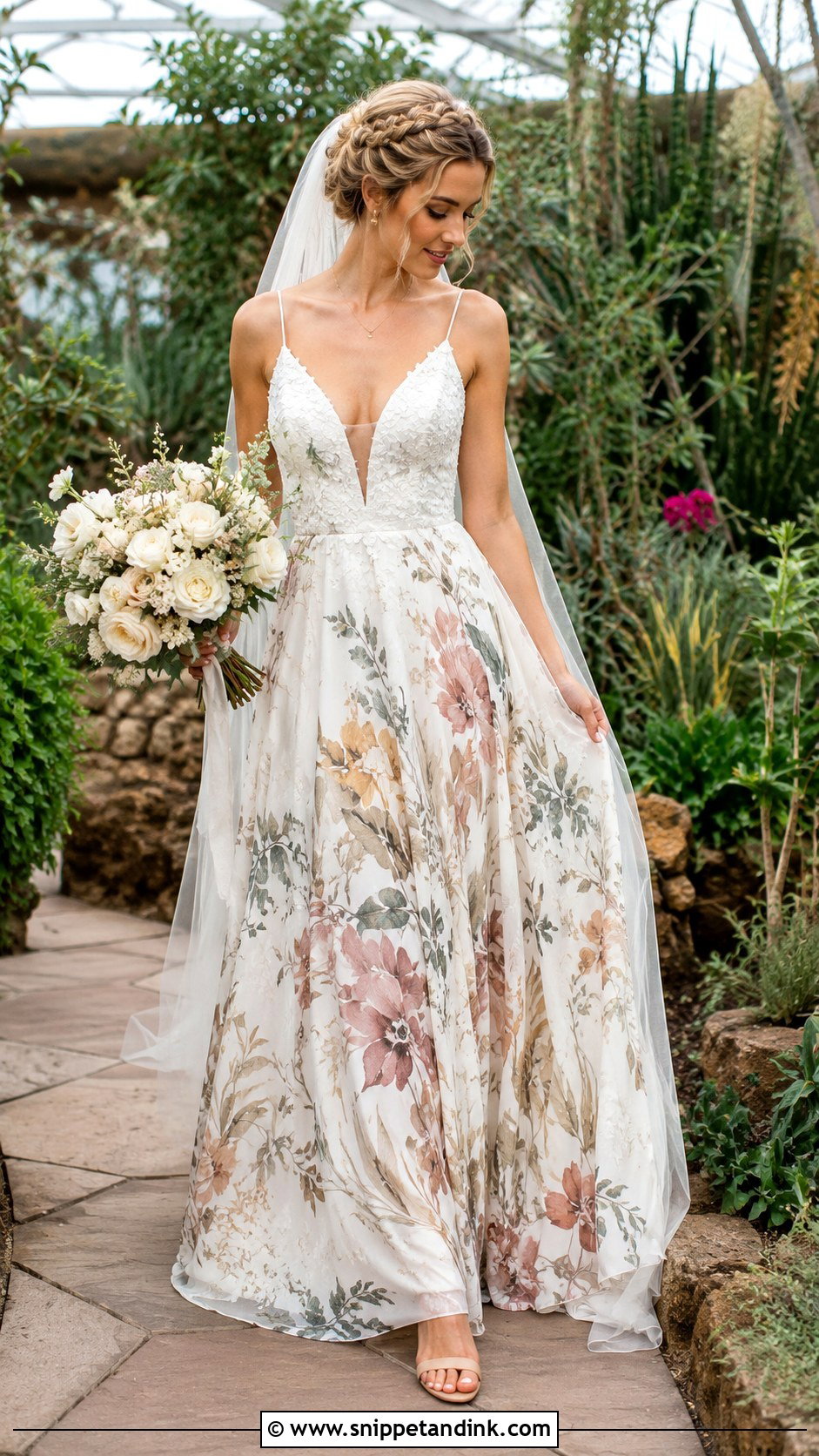 Earthy Floral Bohemian Wedding Dress With A Printed Skirt - Snippet and Ink - 20 Earthy Wedding Dress Bohemian Ideas