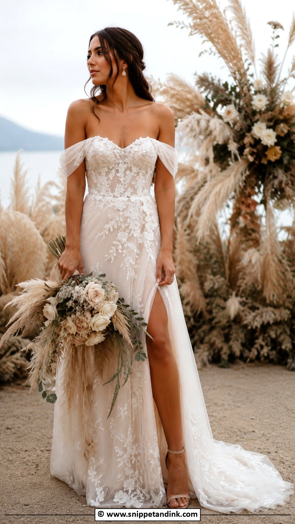 Earthy Off Shoulder Wedding Dress - Snippet and Ink - 30 Earthy Wedding Dresses