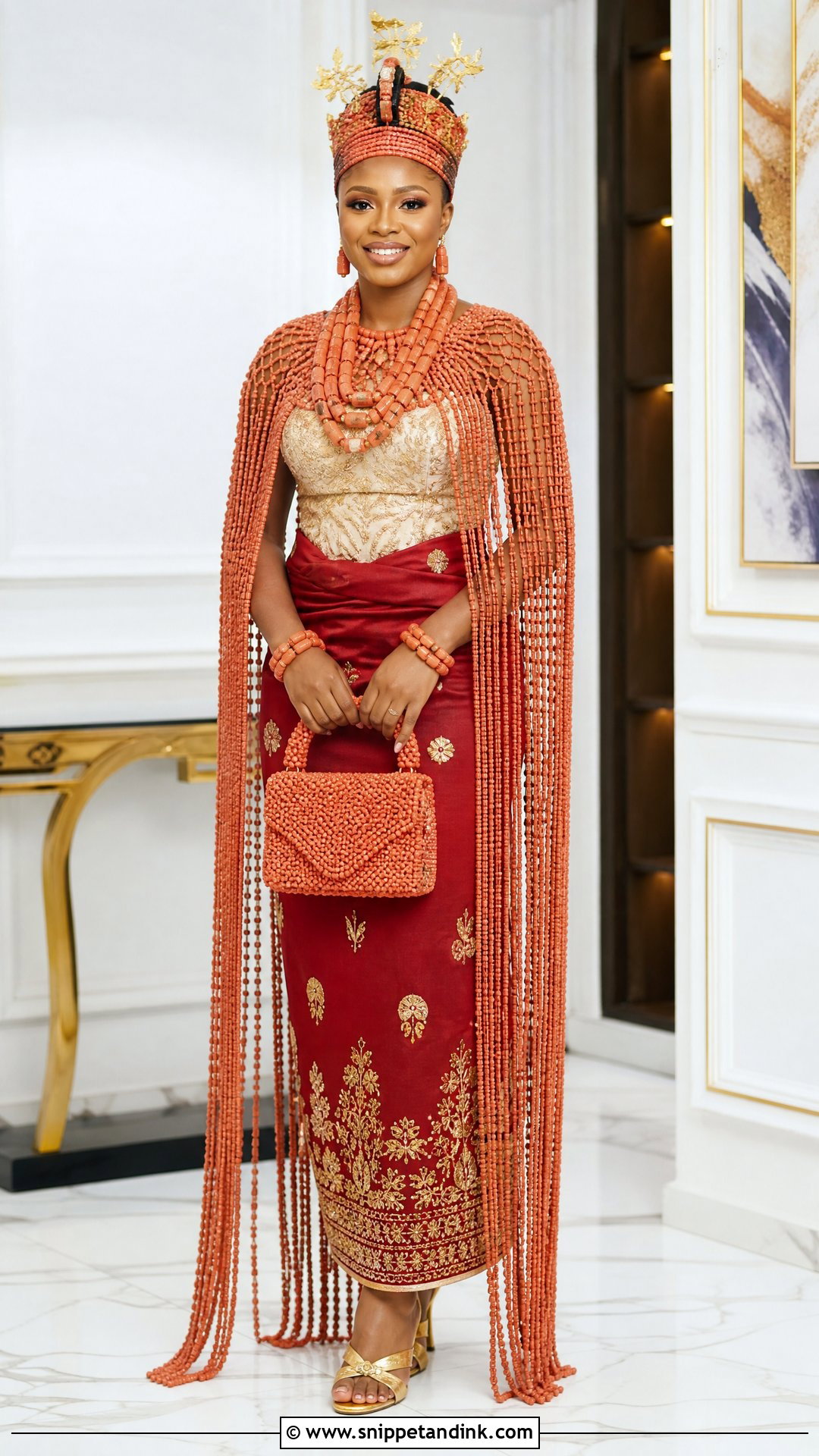 Edo Bride Beaded Cape Outfit - Snippet and Ink - 25 Edo Bride Outfit Ideas