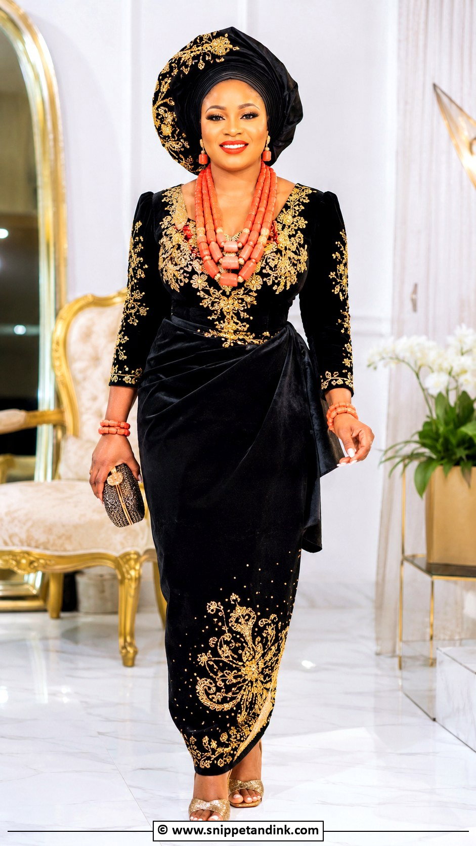 Edo Bride Black Velvet Wrapper Outfit - Snippet and Ink - 30 Edo Traditional Wedding Attire Ideas