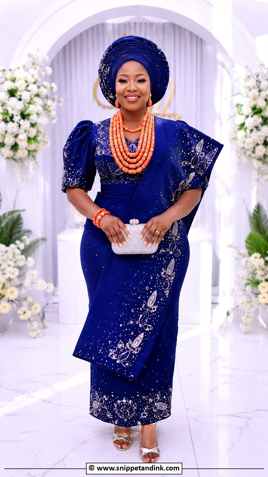 Edo Bride Blue George Wrapper Outfit - Snippet and Ink - 30 Edo Traditional Wedding Attire Ideas