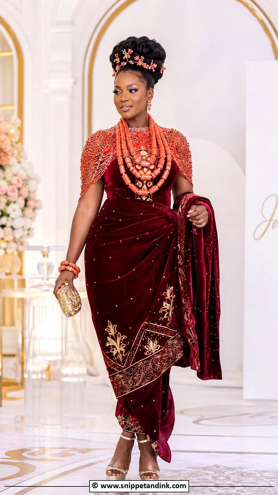 Edo Bride Burgundy Wrapper Outfit - Snippet and Ink - 30 Edo Traditional Wedding Attire Ideas