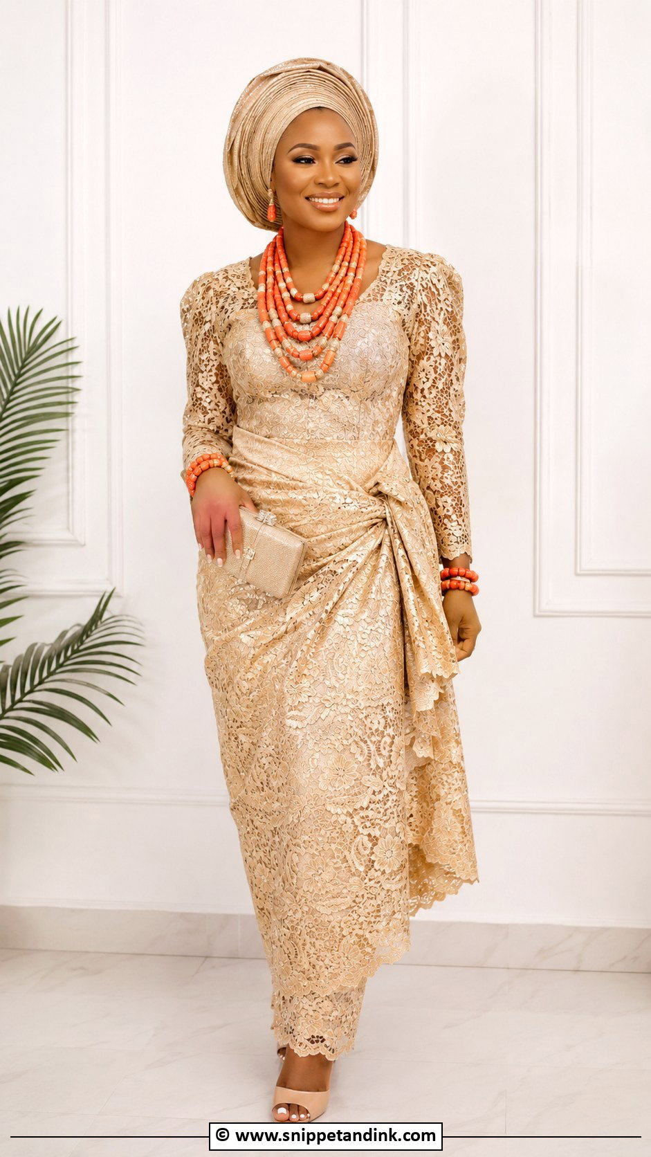 Edo Bride Champagne Lace Outfit - Snippet and Ink - 30 Edo Traditional Wedding Attire Ideas