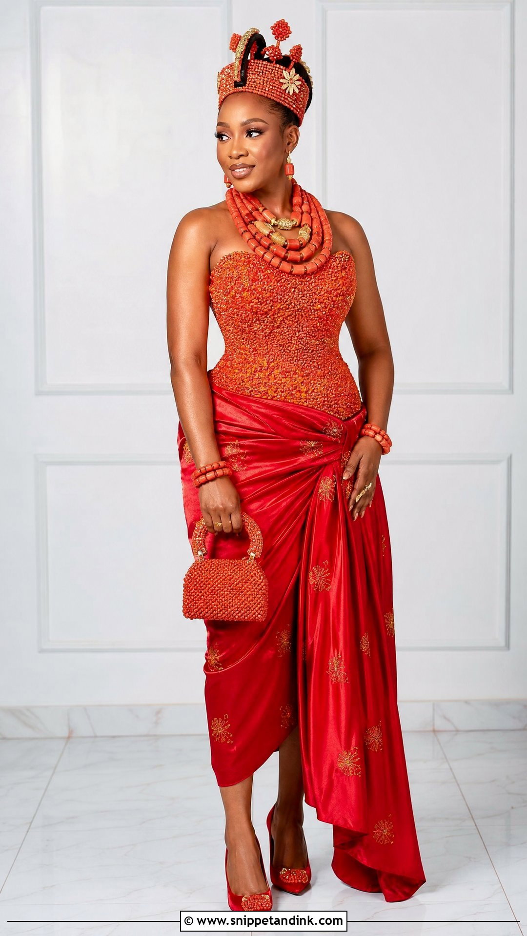 Edo Bride Coral Bead Bodice Outfit - Snippet and Ink - 25 Edo Bride Outfit Ideas