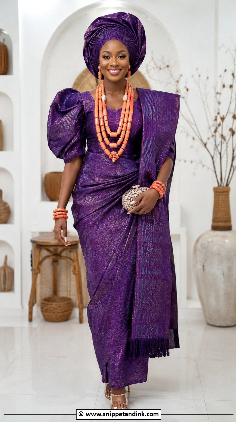 Edo Bride Gold George Wrapper Outfit - Snippet and Ink - 30 Edo Traditional Wedding Attire Ideas