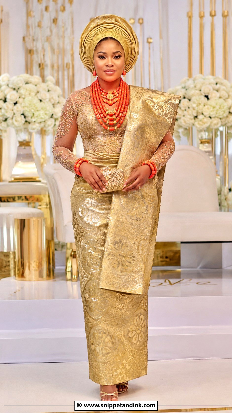 Edo Bride Green Wrapper And Coral Beads - Snippet and Ink - 30 Edo Traditional Wedding Attire Ideas