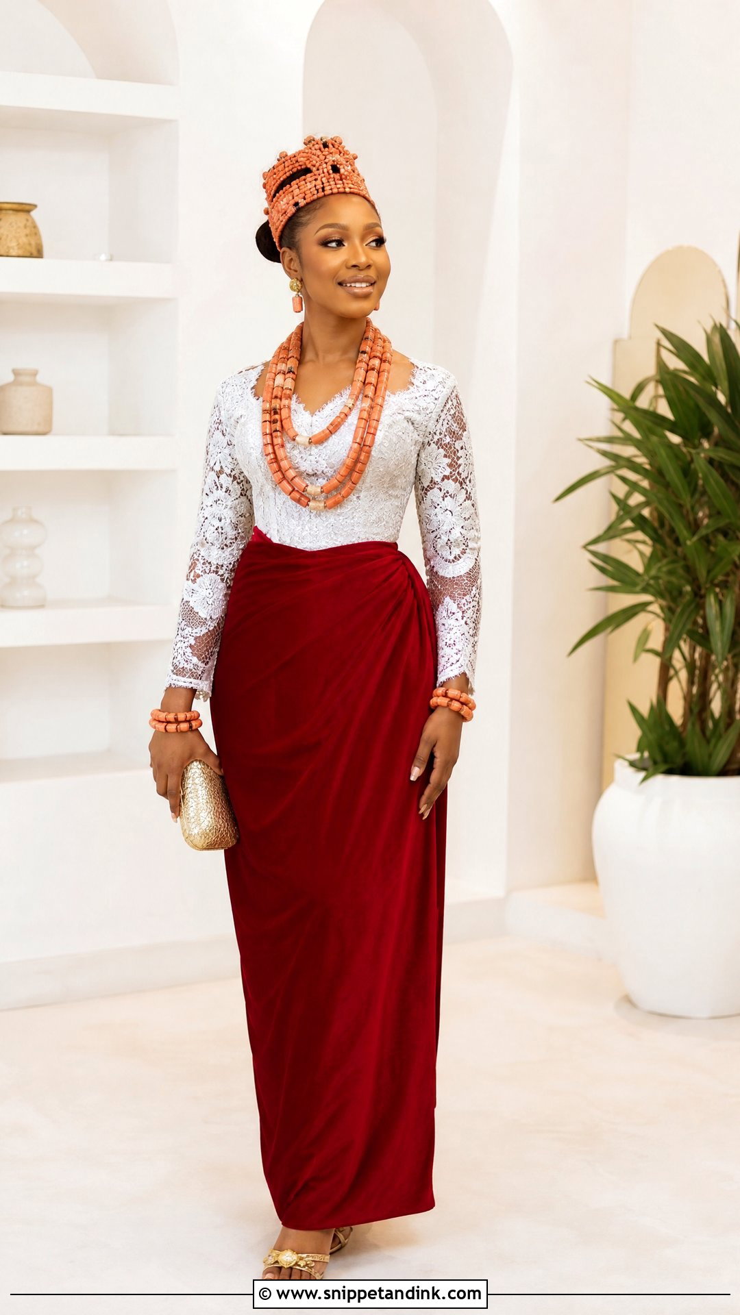 Edo Bride Lace Blouse And Wrapper Outfit - Snippet and Ink - 25 Edo Bride Outfit Ideas