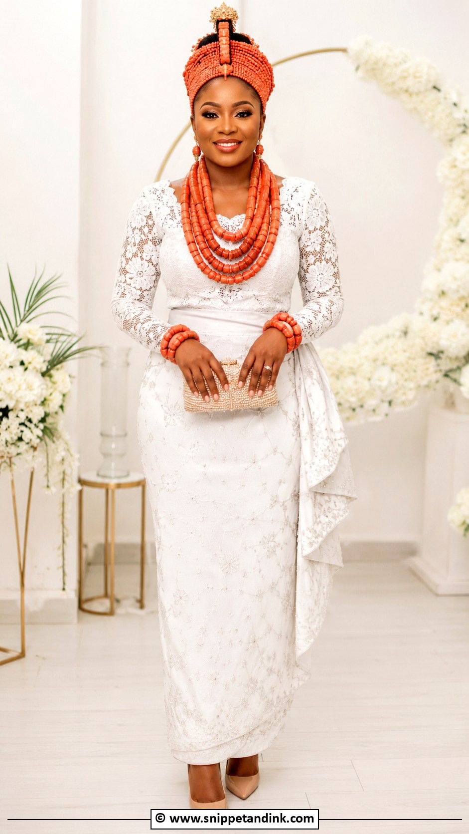 Edo Bride Long Sleeve Lace Outfit - Snippet and Ink - 30 Edo Traditional Wedding Attire Ideas