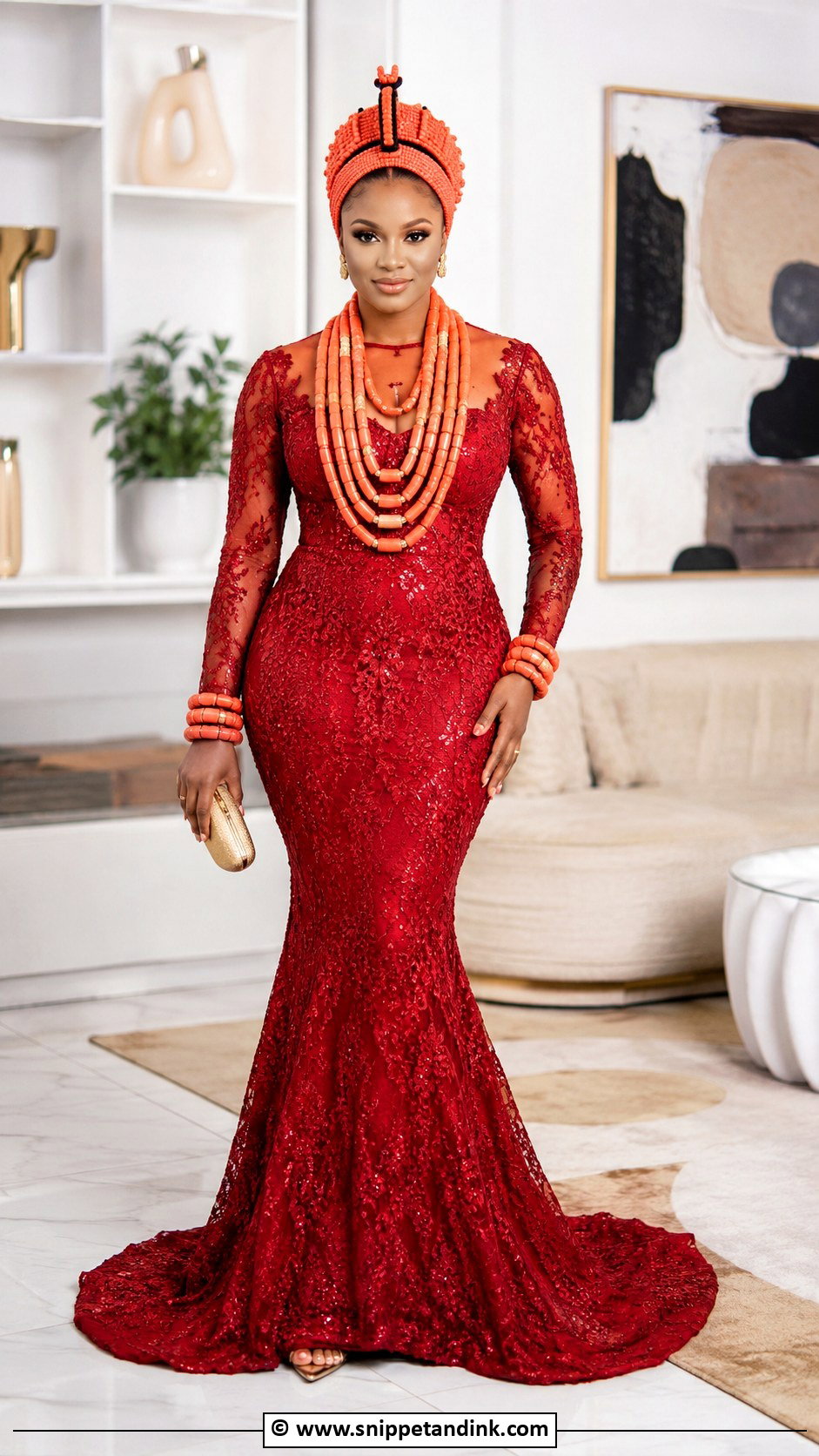 Edo Bride Mermaid Dress And Okuku - Snippet and Ink - 30 Edo Traditional Wedding Attire Ideas