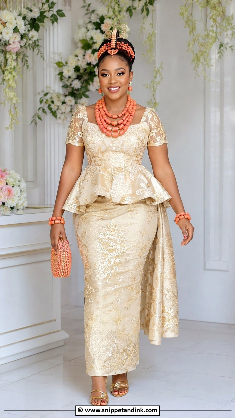 Edo Bride Peplum Blouse And Wrapper - Snippet and Ink - 30 Edo Traditional Wedding Attire Ideas