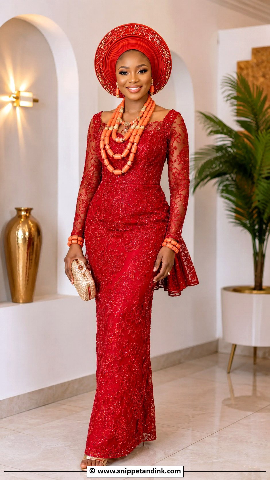Edo Bride Red Lace Dress Outfit - Snippet and Ink - 30 Edo Traditional Wedding Attire Ideas