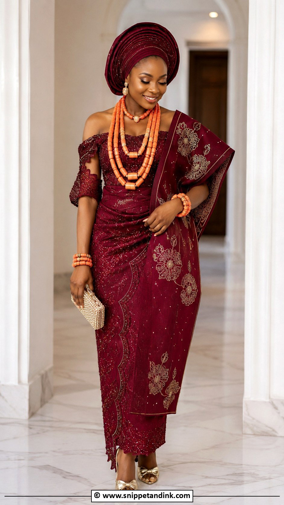 Edo Bride Velvet Wrapper And Beaded Cape - Snippet and Ink - 30 Edo Traditional Wedding Attire Ideas