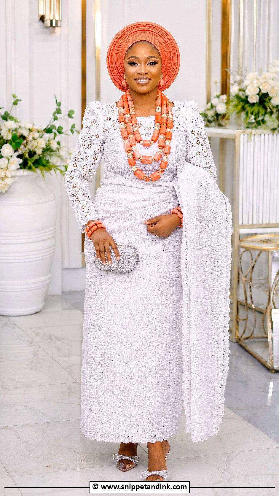 Edo Bride White Lace Wrapper Outfit - Snippet and Ink - 30 Edo Traditional Wedding Attire Ideas