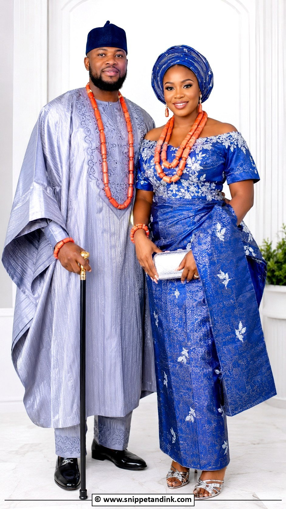 Edo Couple Blue And Silver Outfit - Snippet and Ink - 30 Edo Traditional Wedding Attire Ideas