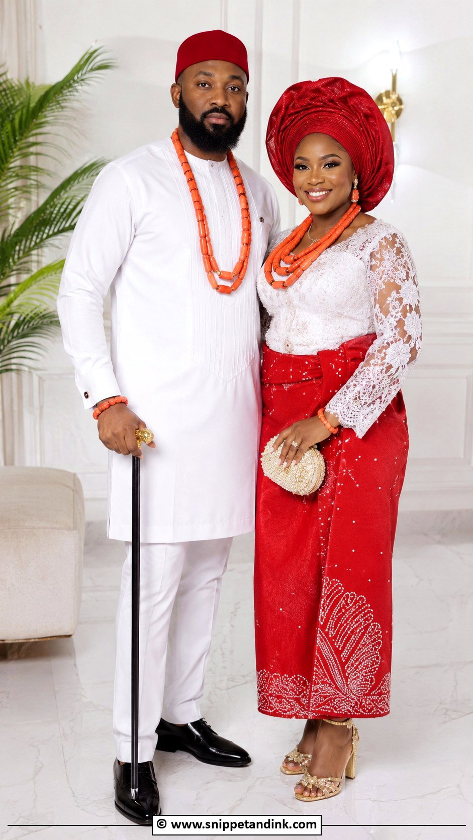 Edo Couple White And Red Outfit - Snippet and Ink - 30 Edo Traditional Wedding Attire Ideas