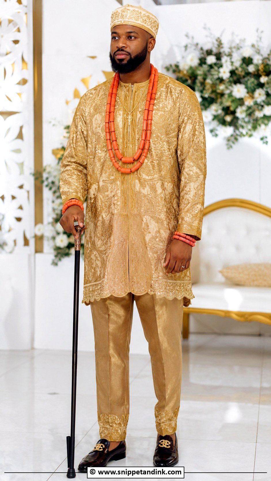 Edo Groom Gold Traditional Outfit - Snippet and Ink - 30 Edo Traditional Wedding Attire Ideas