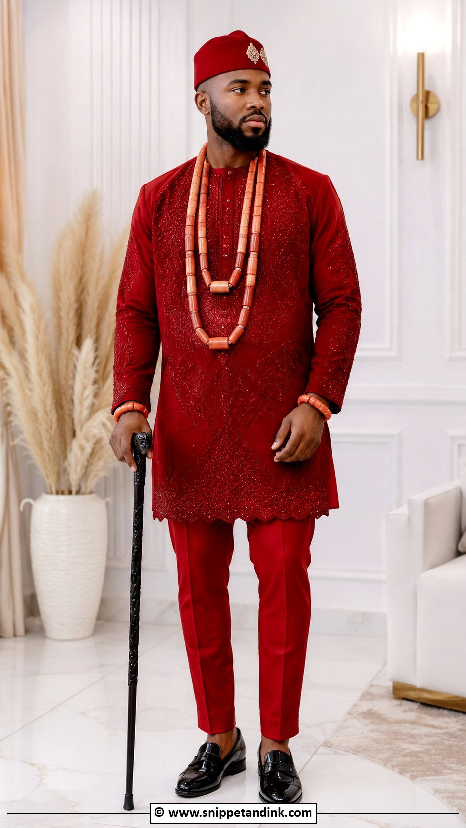 Edo Groom Red Traditional Outfit - Snippet and Ink - 30 Edo Traditional Wedding Attire Ideas