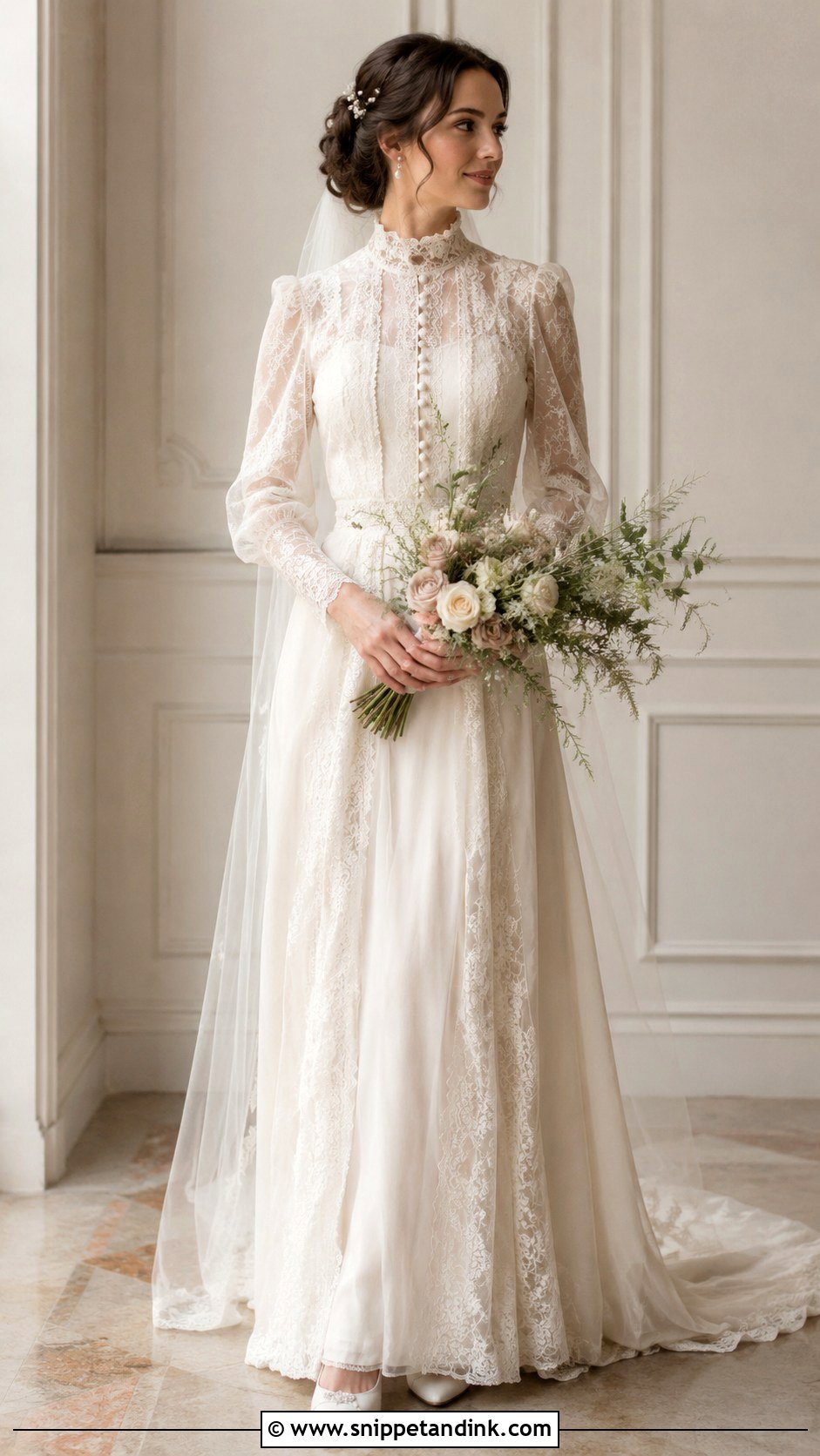 Edwardian High Neck Bridal Dress - Snippet and Ink - 30 Vintage Bridal Dress Ideas