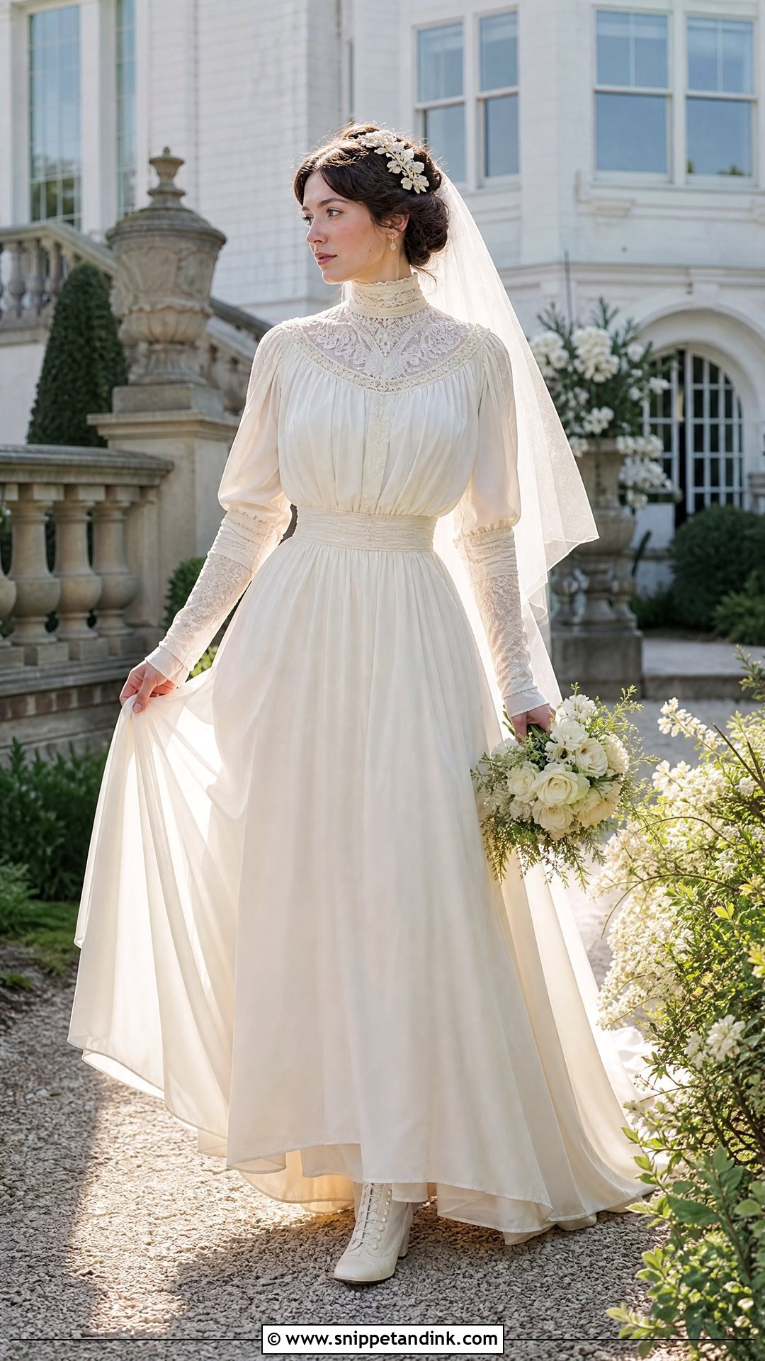 Edwardian High Neck Bridal Gown - Snippet and Ink - 20 Vintage Bridal Gowns