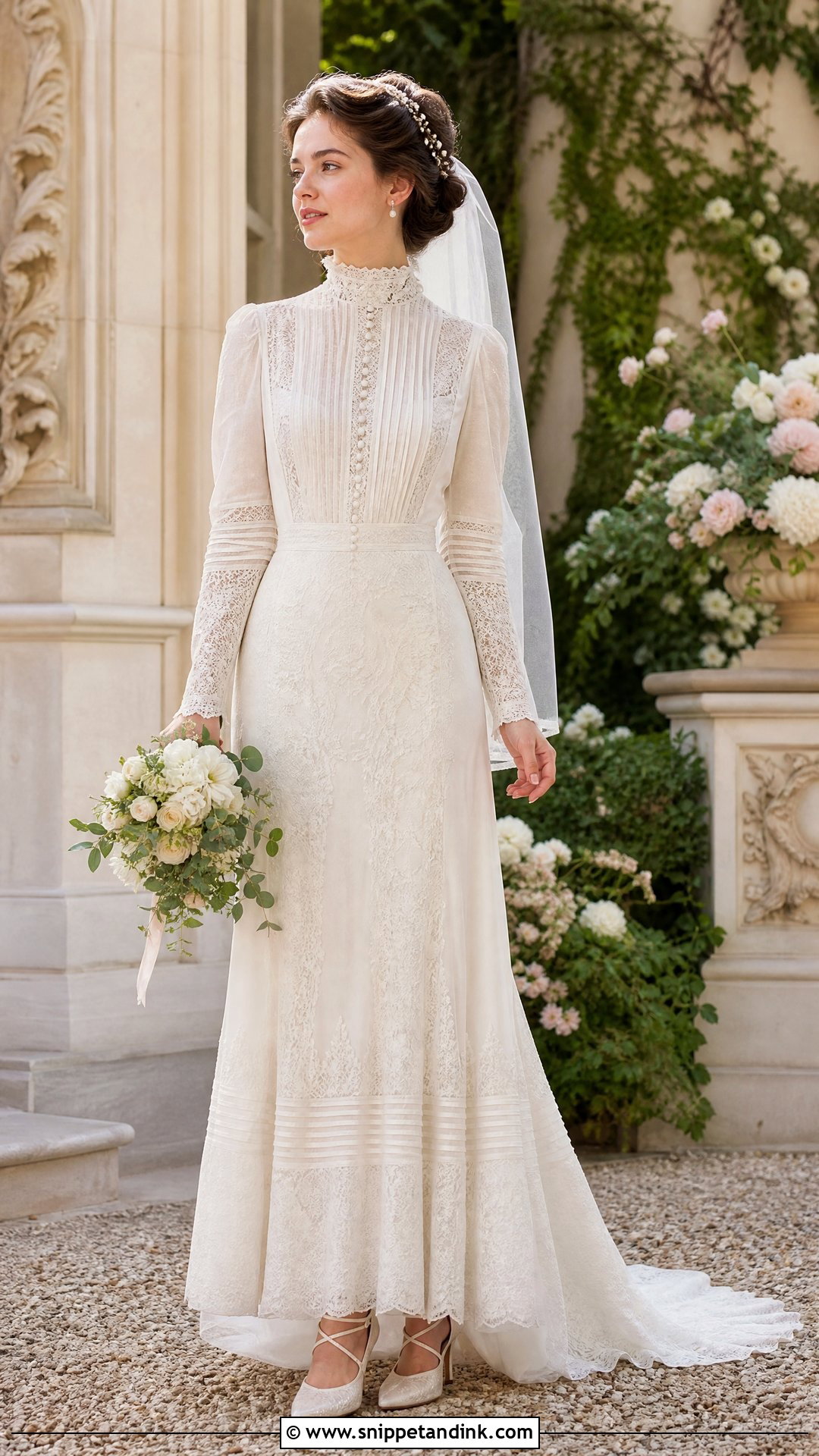 Edwardian High Neck Bride Dress - Snippet and Ink - 25 Vintage Bride Dress Ideas