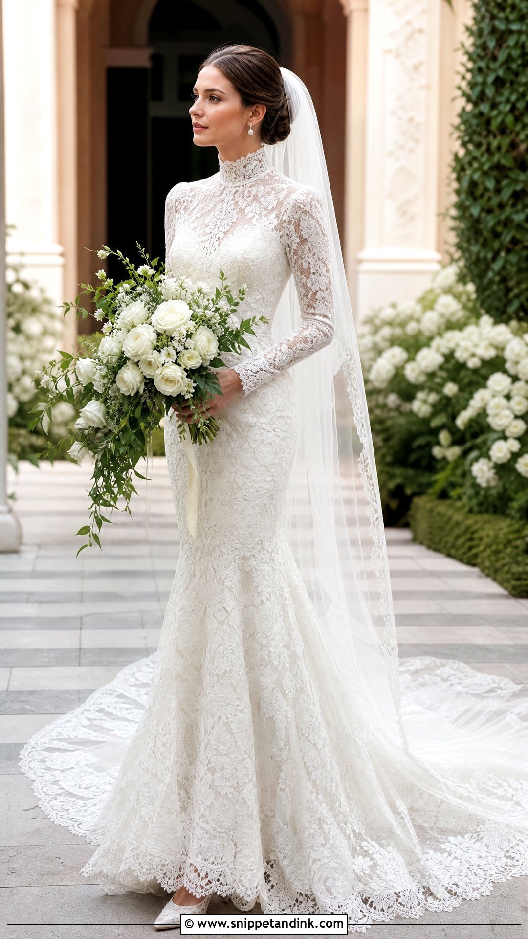 Edwardian High Neck Vintage Mermaid Wedding Dress - Snippet and Ink - 20 Vintage Mermaid Wedding Dress Ideas