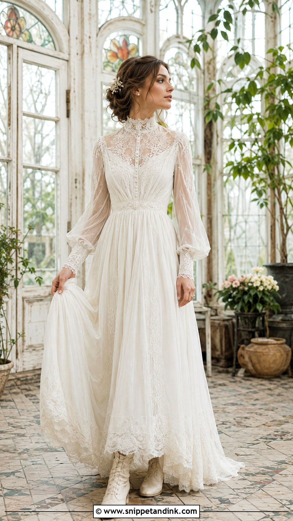 Edwardian High Neck Wedding Dress - Snippet and Ink - 20 Boho Vintage Wedding Dress Ideas