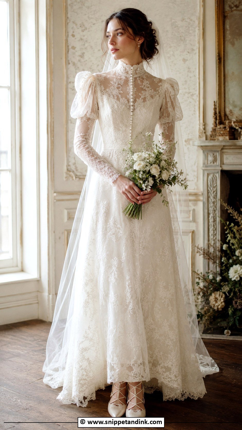 Edwardian High Neck Wedding Gown - Snippet and Ink - 35 Vintage Wedding Gown Ideas