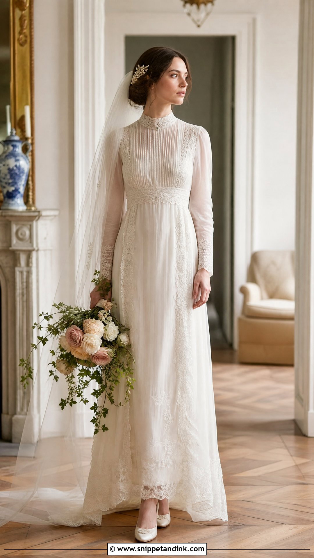 Edwardian Lace Column Bridal Dress - Snippet and Ink - 20 Vintage Bridal Dresses