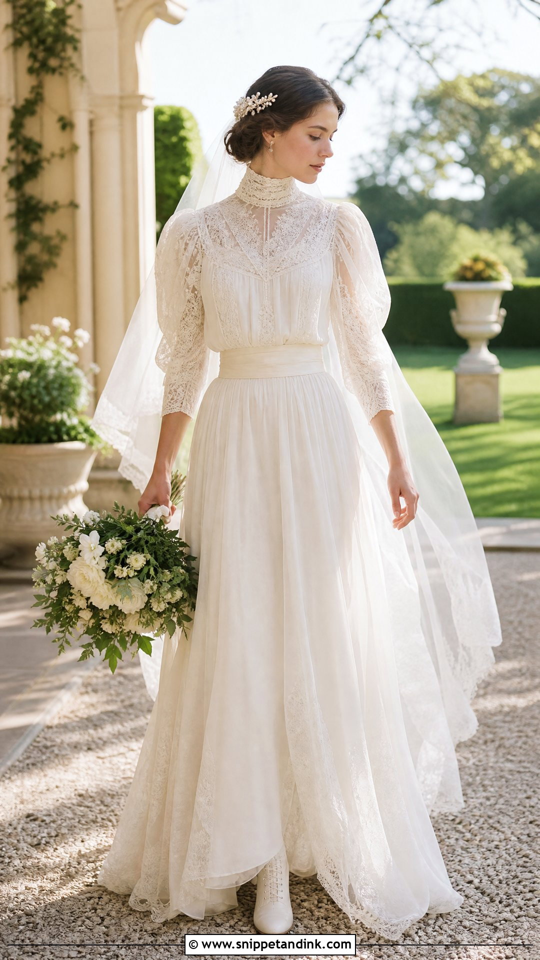 Edwardian Lace Puff Sleeve Wedding Dress - Snippet and Ink - 20 Vintage Puff Sleeve Wedding Dress Ideas