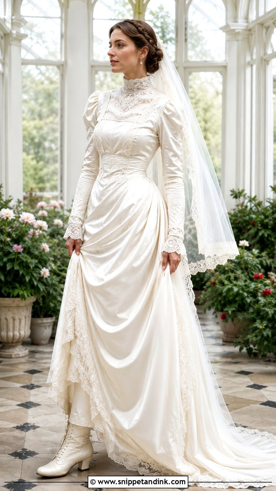 Edwardian Lace Trim Satin Wedding Dress - Snippet and Ink - 20 Vintage Satin Wedding Dress Ideas