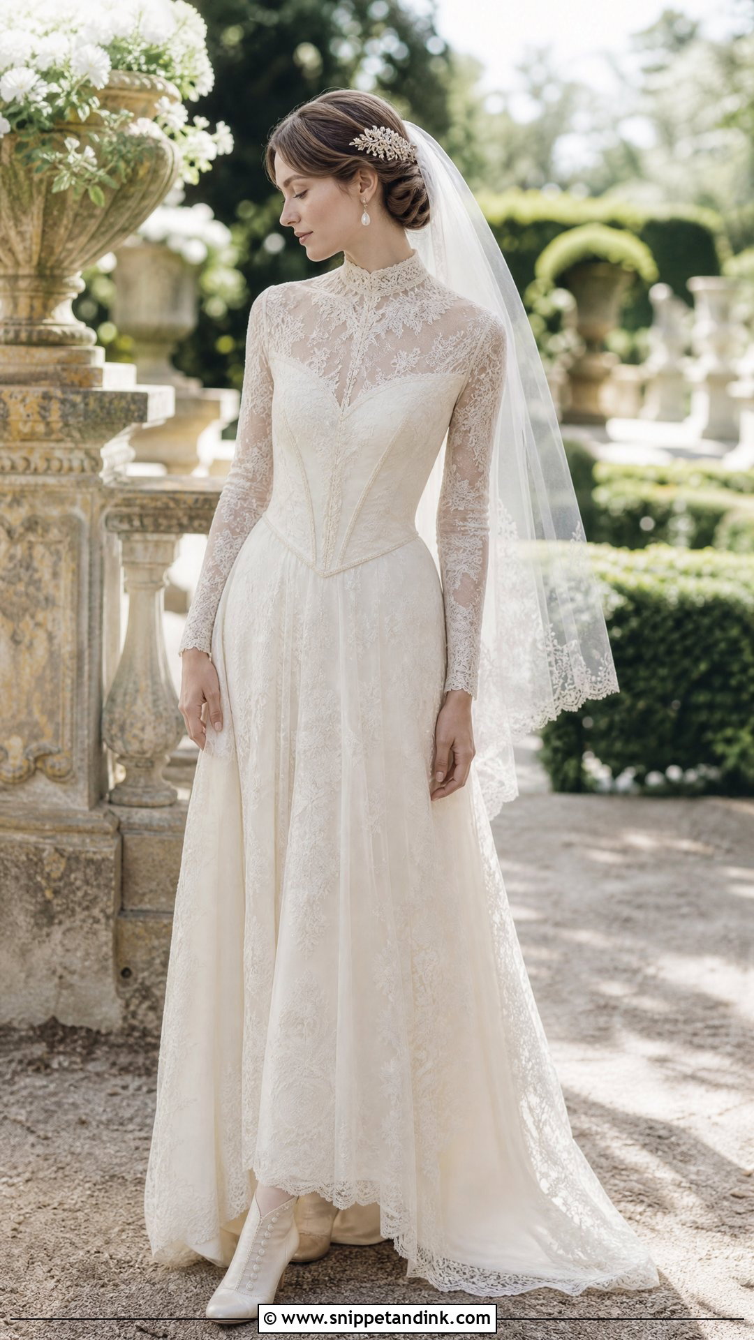 Edwardian Long Sleeve Basque Waist Wedding Dress - Snippet and Ink - 20 Vintage Basque Waist Wedding Dress Ideas