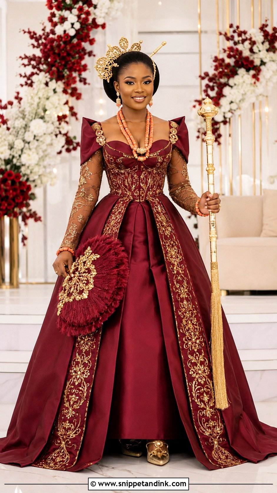 Efik Bride Burgundy Onyonyo Outfit - Snippet and Ink - 20 Nigeria Bride Traditional Dress Ideas