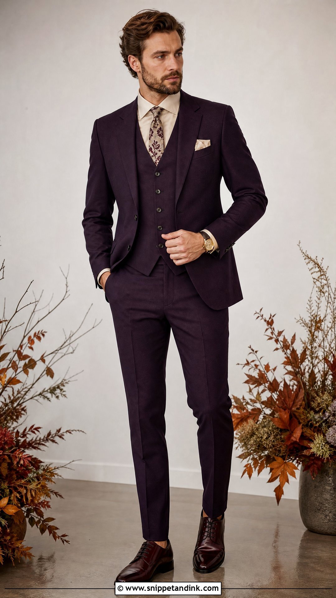 Eggplant Three Piece Wedding Suit - Snippet and Ink - 20 Purple Wedding Suit Ideas