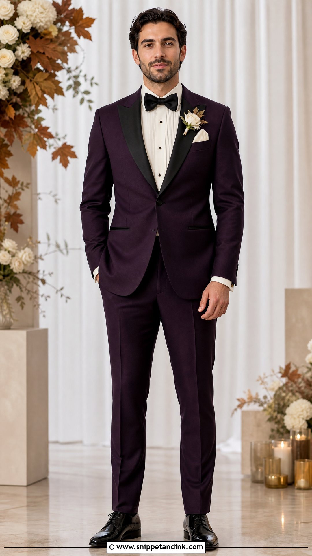 Eggplant Tuxedo With Ivory Shirt - Snippet and Ink - 20 Purple Tuxedo Wedding Ideas