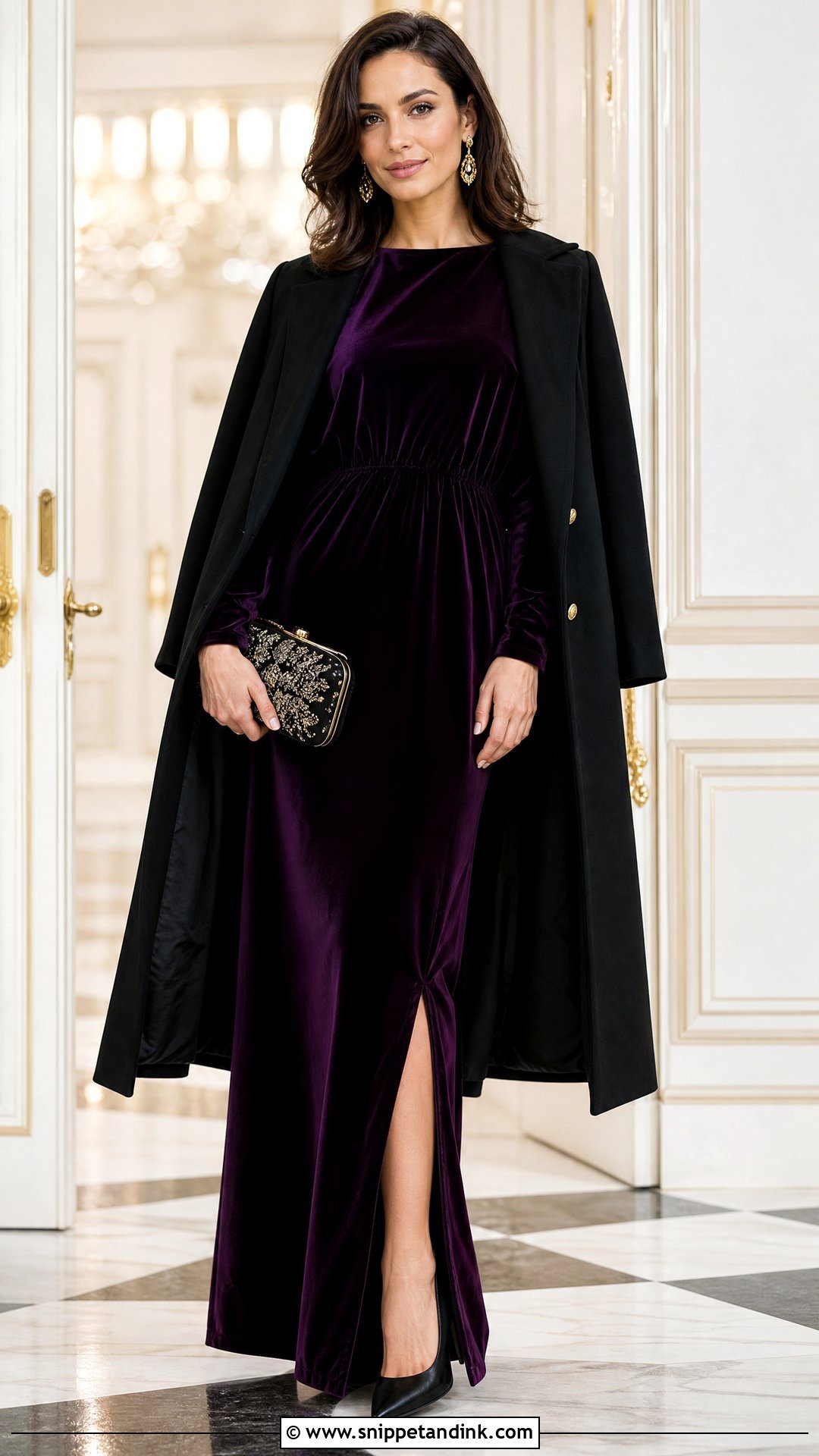 Eggplant Velvet Maxi Dress With Black Heels - Snippet and Ink - 20 Purple Dresses for Wedding