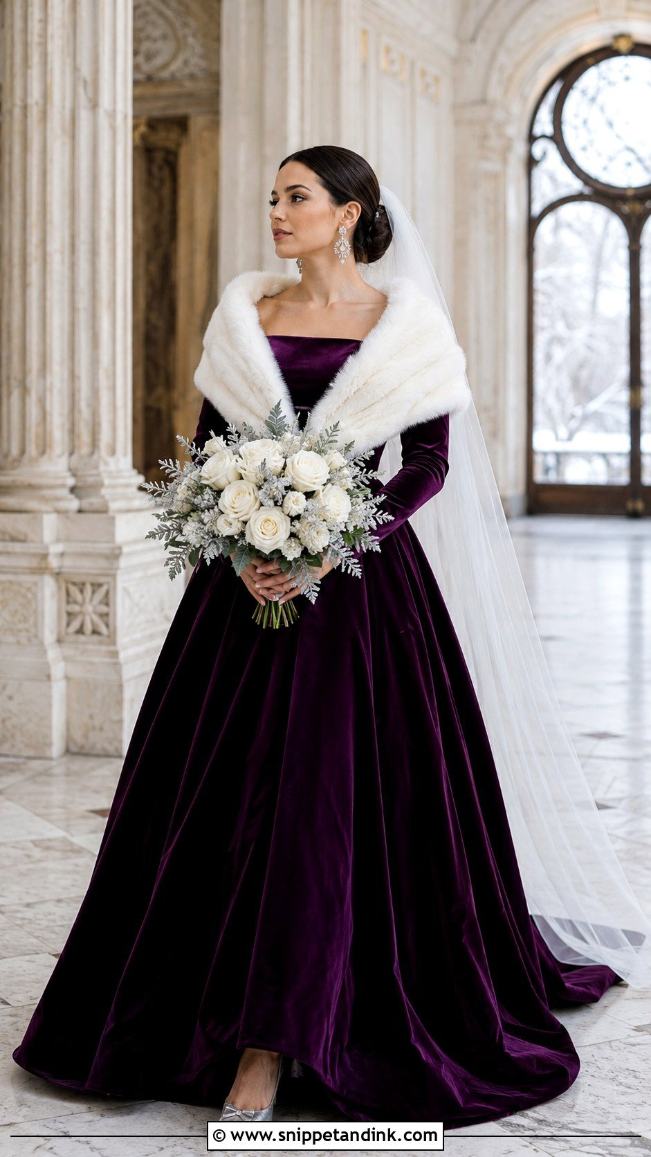 Eggplant Velvet Wedding Dress With Silver Accessories - Snippet and Ink - 20 Purple Wedding Dress the Bride Ideas