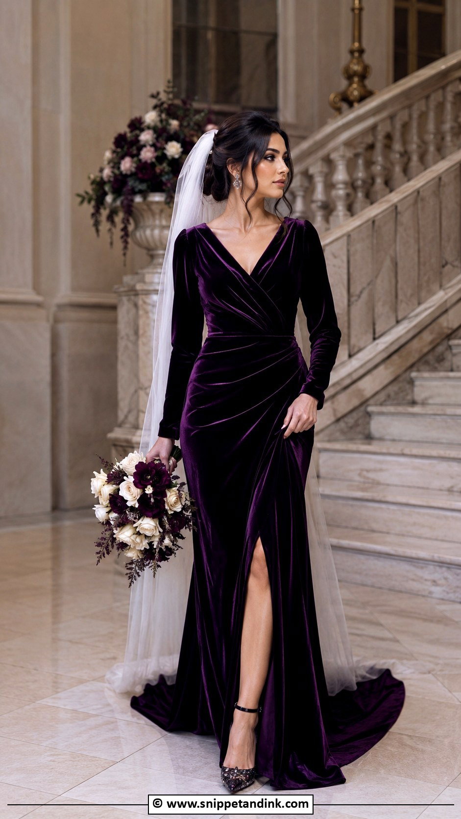 Eggplant Velvet Wedding Dress - Snippet and Ink - 30 Purple Wedding Dress Ideas