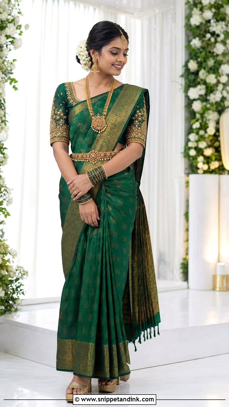 Elbow Length Bridal Blouse With Maggam Work - Snippet and Ink - 20 Bridal Blouse Sleeve Designs