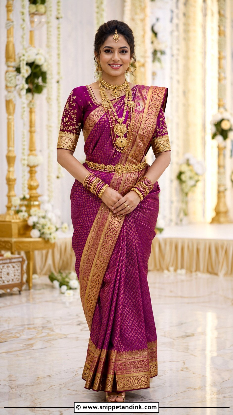 Elbow Sleeve Bridal Blouse With Kanjeevaram Saree - Snippet and Ink - 20 Bridal Simple Blouse Designs