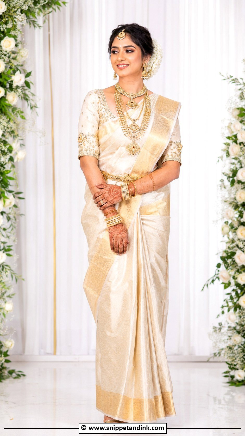 Elbow Sleeve Bridal Blouse With Saree - Snippet and Ink - 30 Bride Blouse Designs