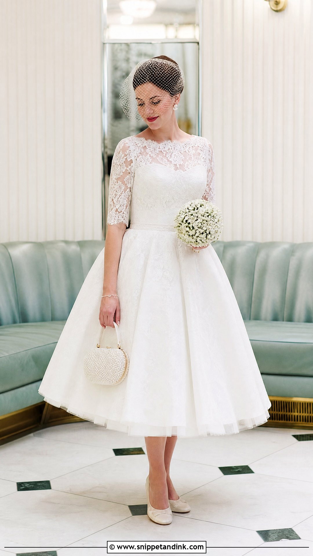Elbow Sleeve Vintage Tea Length Wedding Dress - Snippet and Ink - 20 Tea Length Wedding Dress with Sleeves
