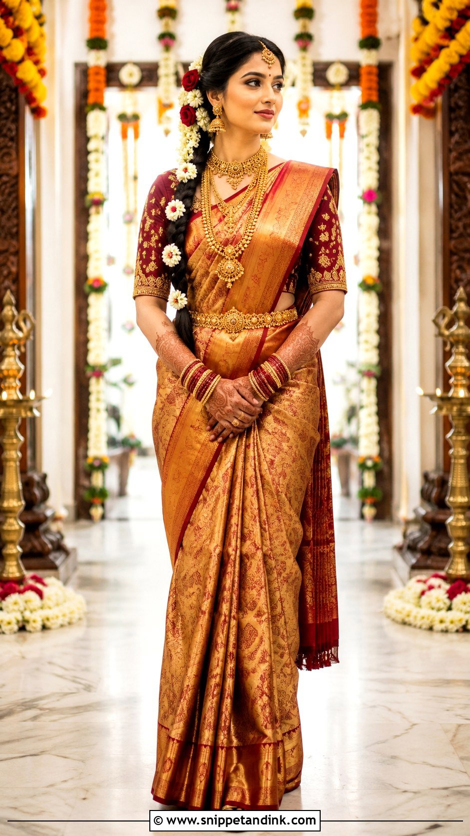Elbow Sleeve Wedding Blouse With Pattu Saree - Snippet and Ink - 20 Wedding Blouse Designs