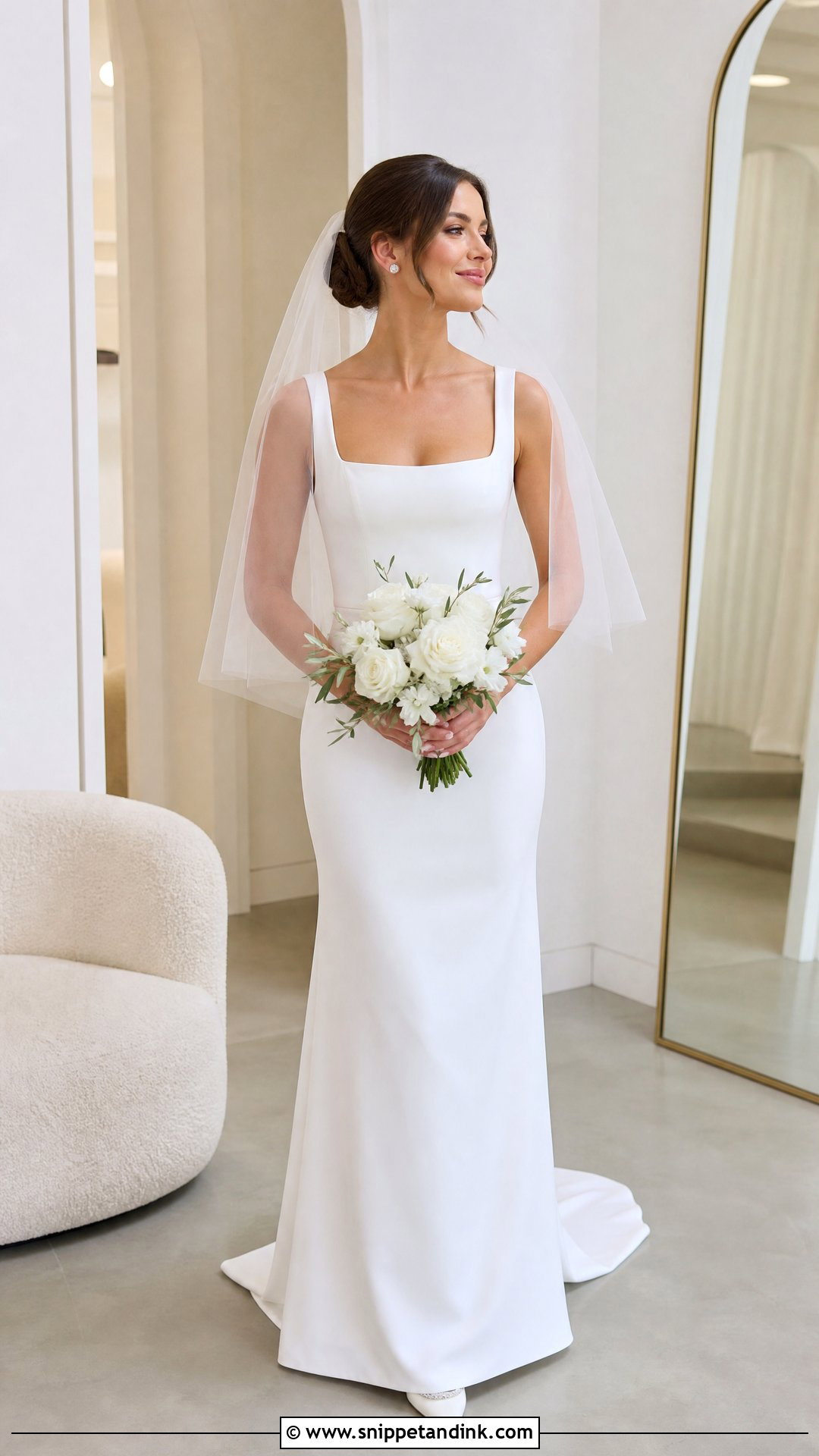Elbow Veil With Sheath Wedding Dress - Snippet and Ink - 20 Veil Style Ideas