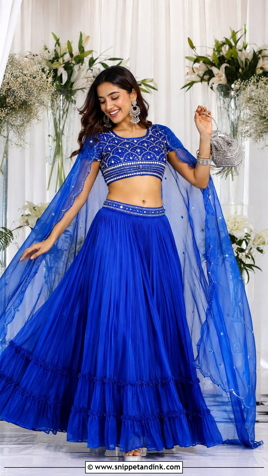 Electric Blue Crop Top Skirt Sangeet Outfit - Snippet and Ink - 20 Blue Sangeet Outfit Ideas