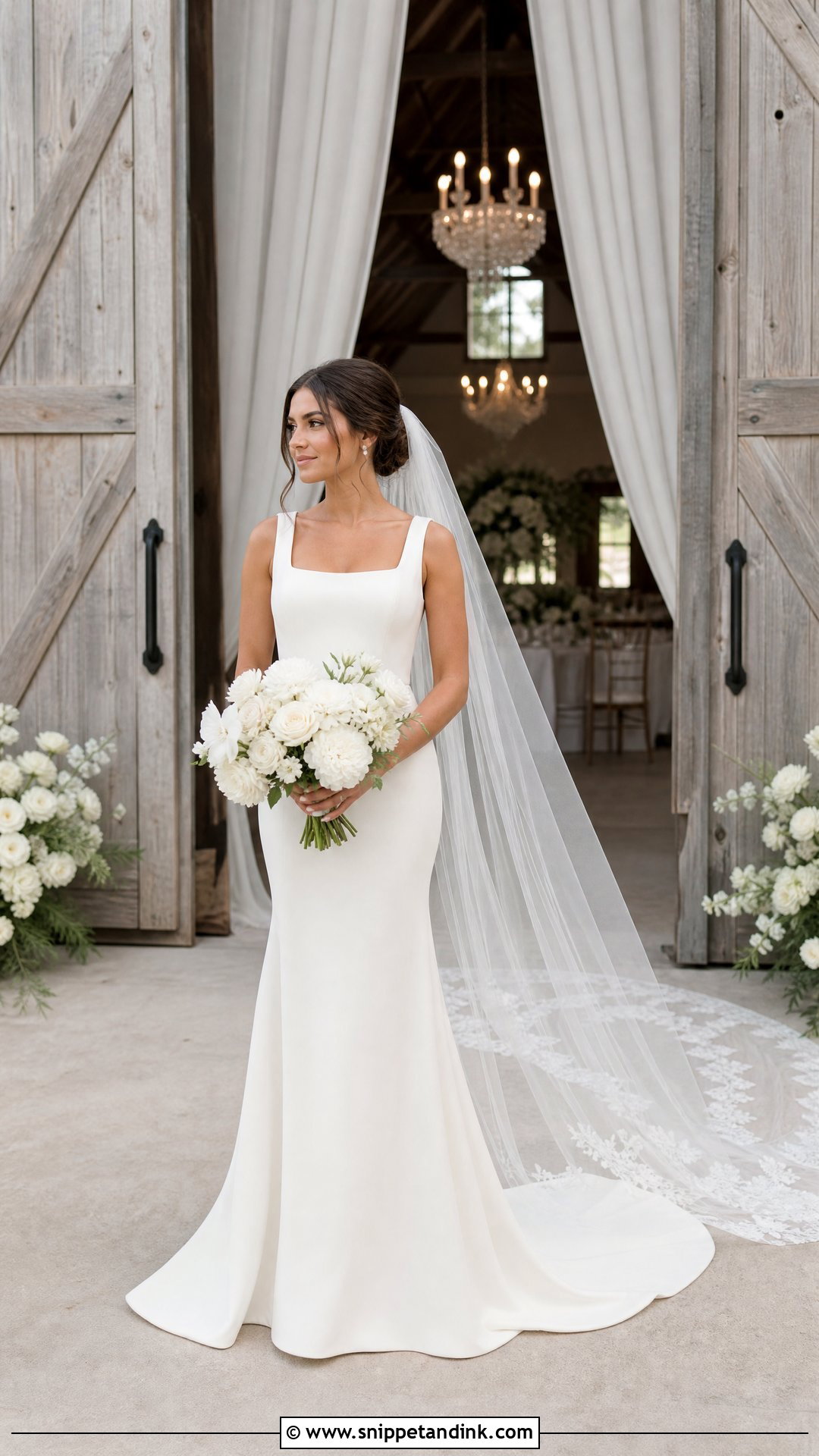 Elegant Barn Wedding Dress With Cathedral Veil - Snippet and Ink - 25 Barn Wedding Dresses